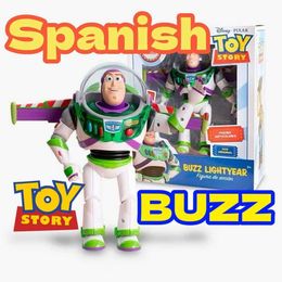 Disney 25CM Disney Pixar Toy Story 4 Talking Spanish Buzz Lightyear Woody Jessie Interactive Action Figure Toys Christmas Gift C260720