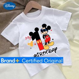 Disney Mickey Mouse Childrens Pure Cotton T-shirt Disney Cartoon Boys Birthday Clothes Girls T-shirt Clothes Anime Kawaii Top C260720