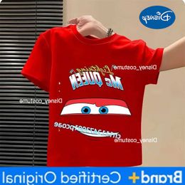 Disney Summer 100 Cotton 2026 Summer New Disney Cars Lightning McQueen Around Shortsleeved Boys and Girls Allmatch Tshirt Clothe