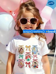 Disney 2026 HotSelling Disney Princess Childrens Cotton TShirt Cartoon Print Girls Short Sleeve Comfortable Daily Party Top C26